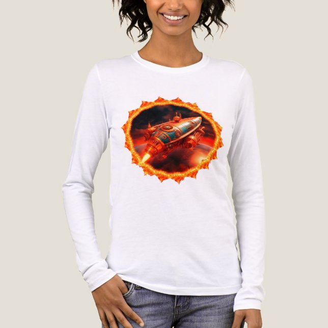 Retro Steampunk Moon Rocket T Shirt (Framsida)