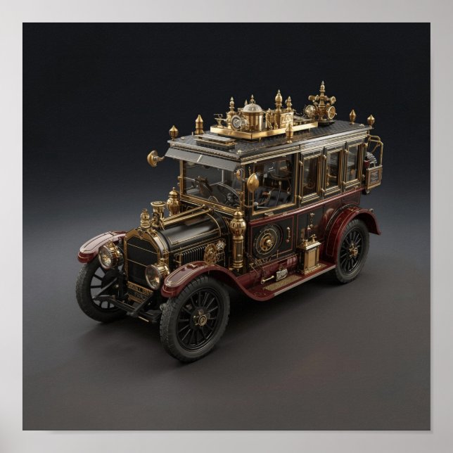 Retro Steampunk Police Cruiser Poster (Framsidan)