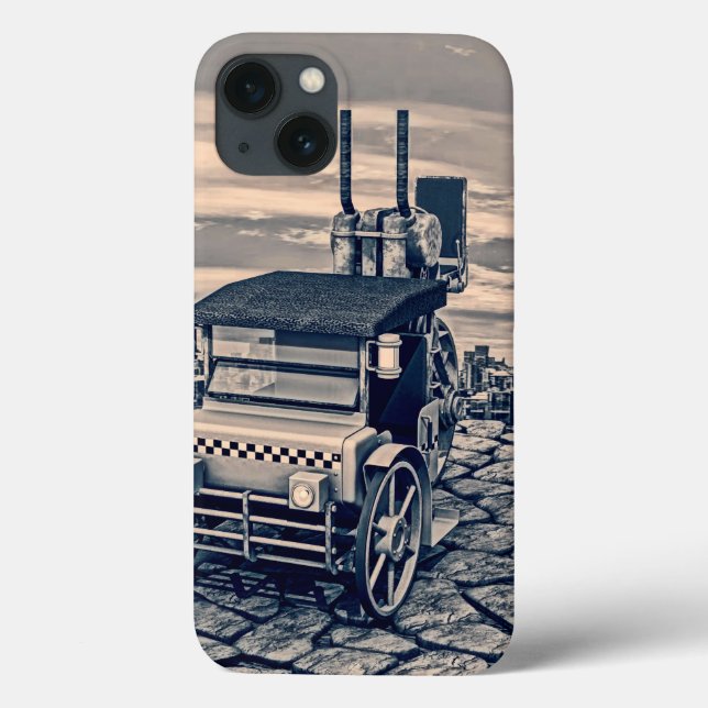 Retro Steampunk Taxi Cab Stadskonst (Baksida)