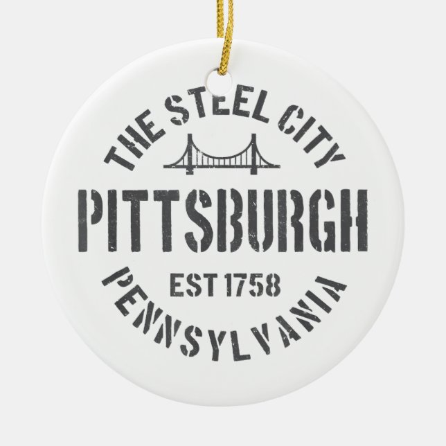 Retro Steel City Pittsburgh Pennsylvania Yinz vint Julgransprydnad Keramik (Framsidan)