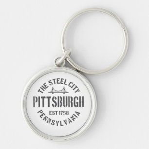 Retro Steel City Pittsburgh Pennsylvania Yinz vint Rund Silverfärgad Nyckelring