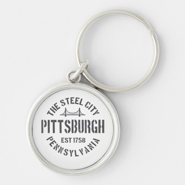 Retro Steel City Pittsburgh Pennsylvania Yinz vint Rund Silverfärgad Nyckelring (Framsidan)