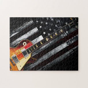RETRO STEN American Flagga and Electric Guitar Pussel