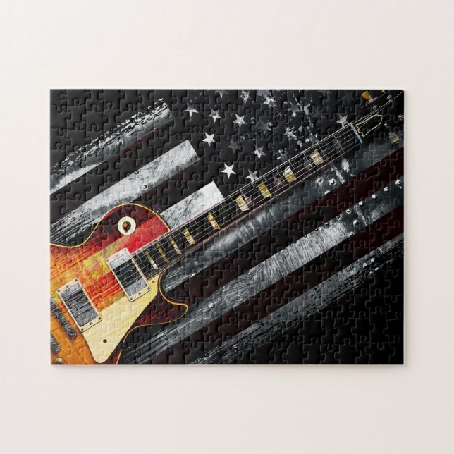 RETRO STEN American Flagga and Electric Guitar Pussel (Horisontell)