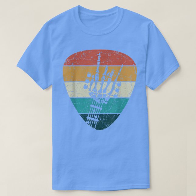 Retro Sten & Roll Skeleton Hand Guitar Electric Mu T Shirt (Design framsida)