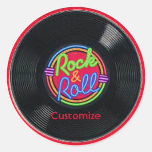 Retro Sten & Roll Vinyl Runt Klistermärke