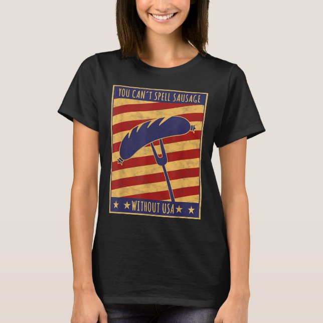 Retro Ster You Can't Spell Sausage Without Usa  T Shirt (Framsida)