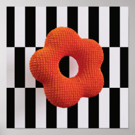 Retro stickad blomma 3D konsttryck orange, svart&v Poster