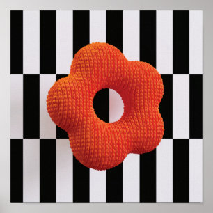 Retro stickad blomma 3D konsttryck orange, svart&v Poster