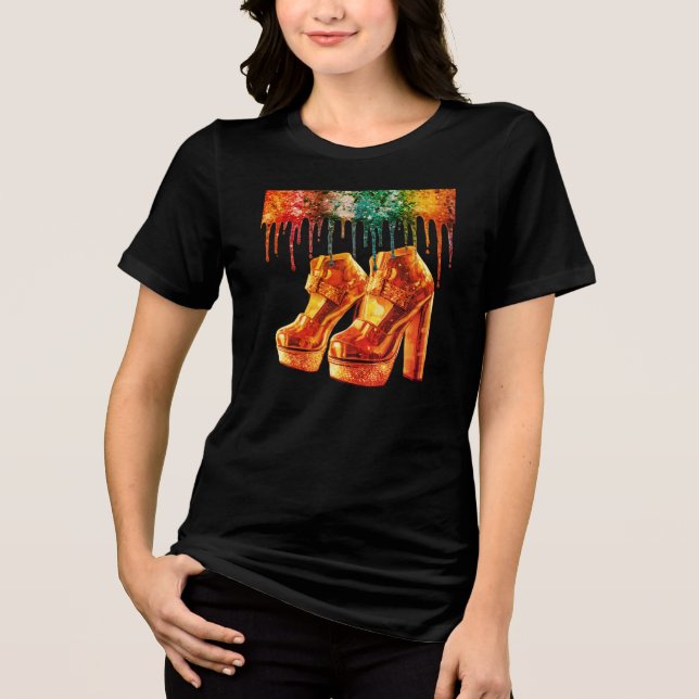 Retro stil 1970 Stack-skor på kortärmad svart T Shirt (Framsida)