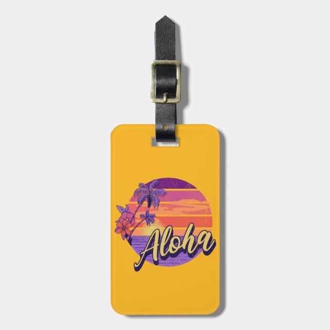 Retro stil "Aloha"-textdesign Bagagebricka (Vertikal Framsida)