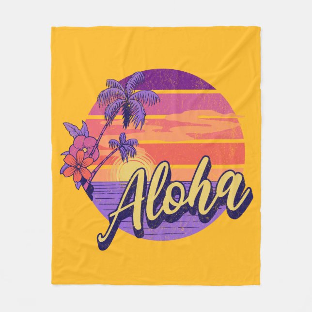 Retro stil "Aloha"-textdesign Fleecefilt (Framsidan)