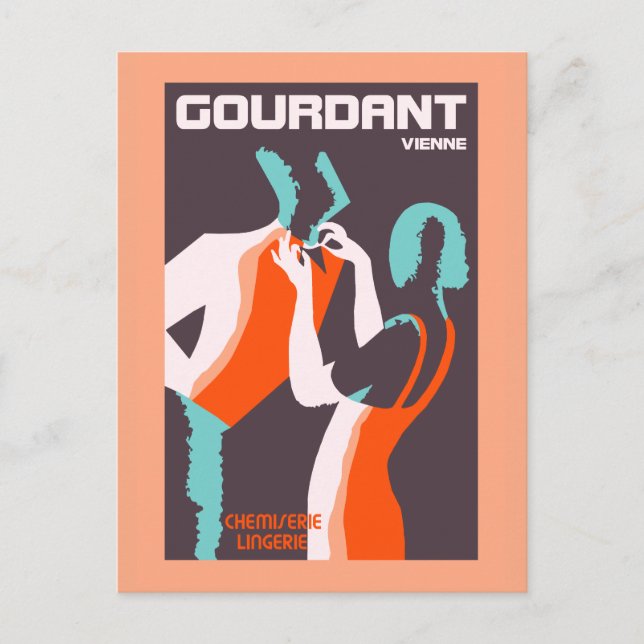 Retro stil Art Deco Fransk mode och Vykort (Framsida)