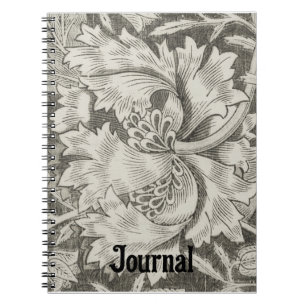 Retro Stil Baroque Grått Blommigt Journal Anteckningsbok
