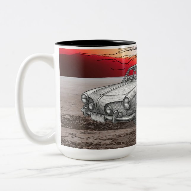Retro Stil Bil Illustration Mugg (Vänster)
