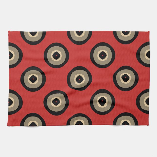 Retro Stil - Black och Red Mönster Kökshandduk (Horisontell)