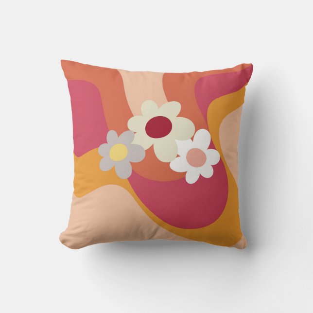 Retro stil blommor och vågor kudde (Framsida)