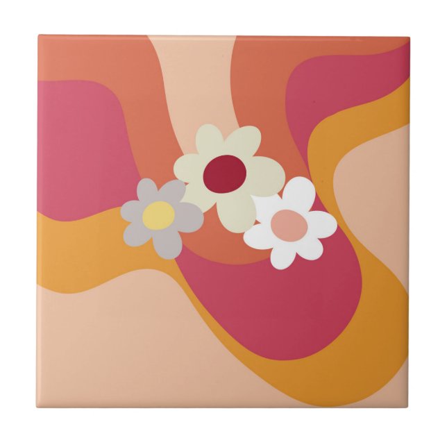 Retro stil blommor och vinkara kakelplatta (Framsidan)