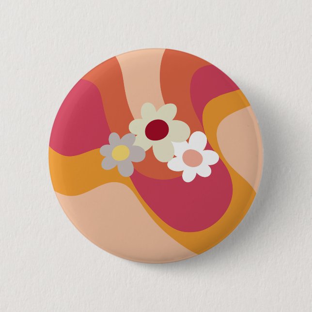 Retro stil blommor och vinkara knapp (Framsida)