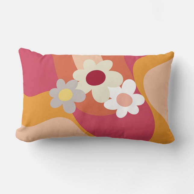Retro stil blommor och vinkara lumbarkudde (Framsida)