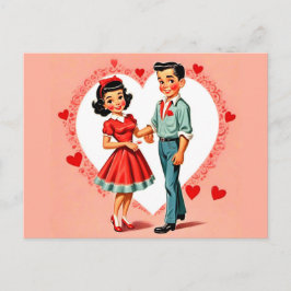 Retro Stil Boy and Girl Valentine Day Postcard Vykort