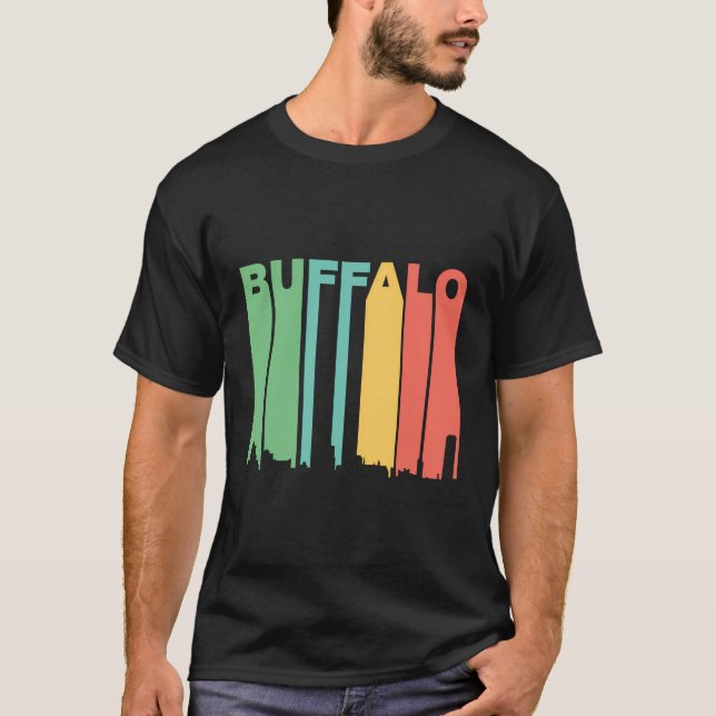 Retro Stil Buffalo New York Skyline T Shirt (Framsida)
