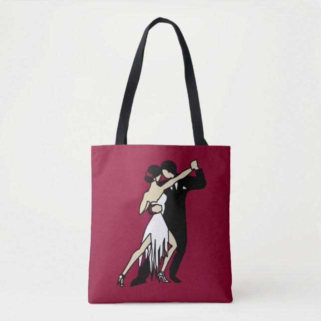Retro-stil Burgundy Tango Dancers Tote Bag Tygkasse (Framsida)