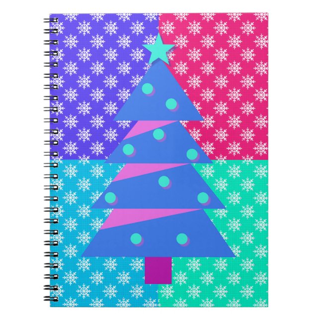 Retro Stil Colorful Snowflake Julgran Anteckningsbok (Framsidan)