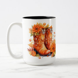 Retro Stil CowboyBoots - Höst löv Två-Tonad Mugg