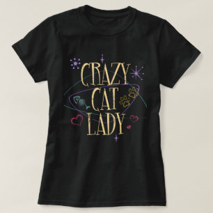 Retro Stil Crazy Cat Dam Mörk T-Shirt
