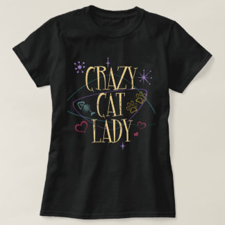 Retro Stil Crazy Cat Dam Mörk T-Shirt