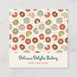 Retro Stil Cute Colorent Donut Mönster Bakery Fyrkantigt Visitkort