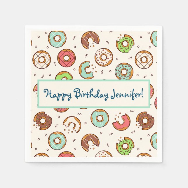 Retro Stil Cute Colorful Donut Mönster Birthday Pappersservett (Framsidan)