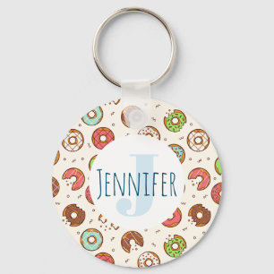Retro Stil Cute Colorful Donut Mönster Monogram Nyckelring