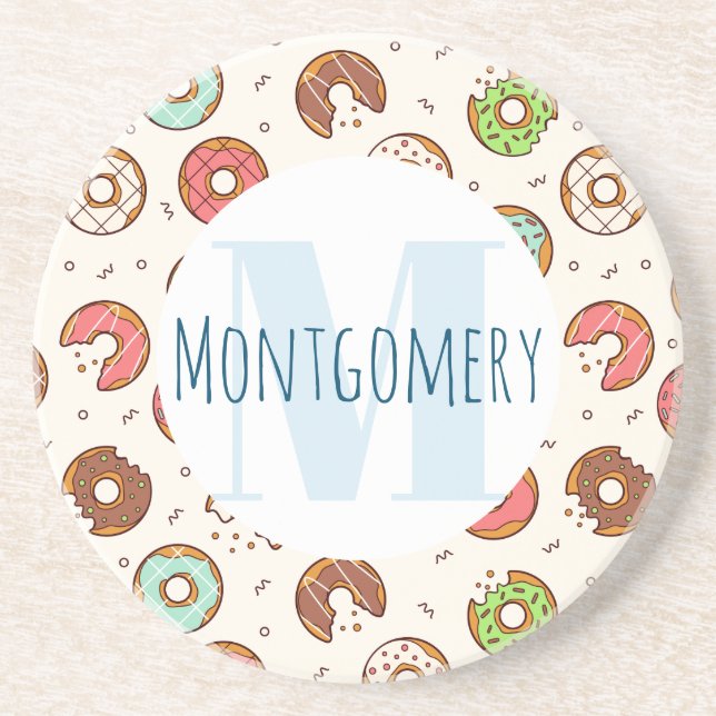 Retro Stil Cute Colorful Donut Mönster Monogram Underlägg (Framsidan)