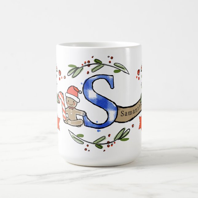 Retro Stil Cute Jul Monogram S med Namn Kaffemugg (Center)