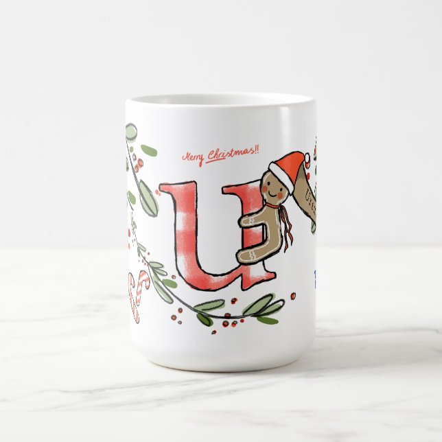 Retro Stil Cute Jul Monogram U med Namn Kaffemugg (Center)