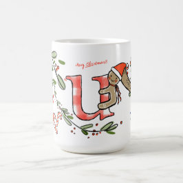 Retro Stil Cute Jul Monogram U med Namn Kaffemugg