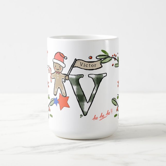 Retro Stil Cute Jul Monogram V med Namn Kaffemugg (Center)