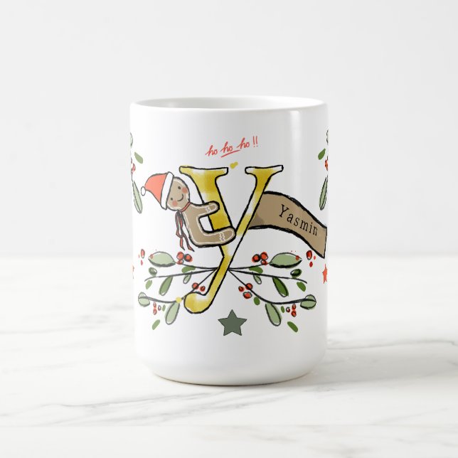 Retro Stil Cute Jul Monogram Y med Namn Kaffemugg (Center)