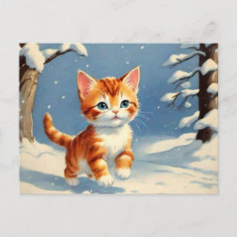 Retro Stil Cute Kitten i Snö Vykort
