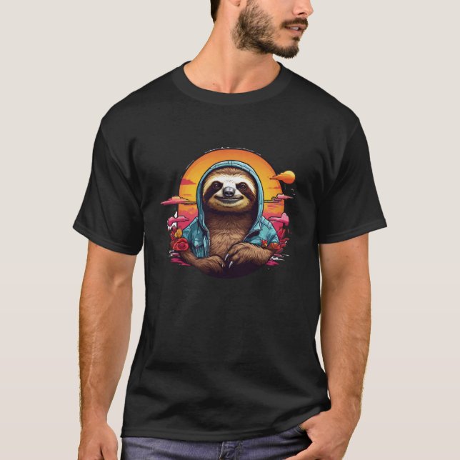 Retro Stil Cute Sloth T Shirt (Framsida)
