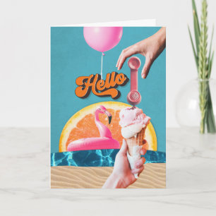 Retro Stil Cutouts Beach Theme Collage Hej Tack Kort
