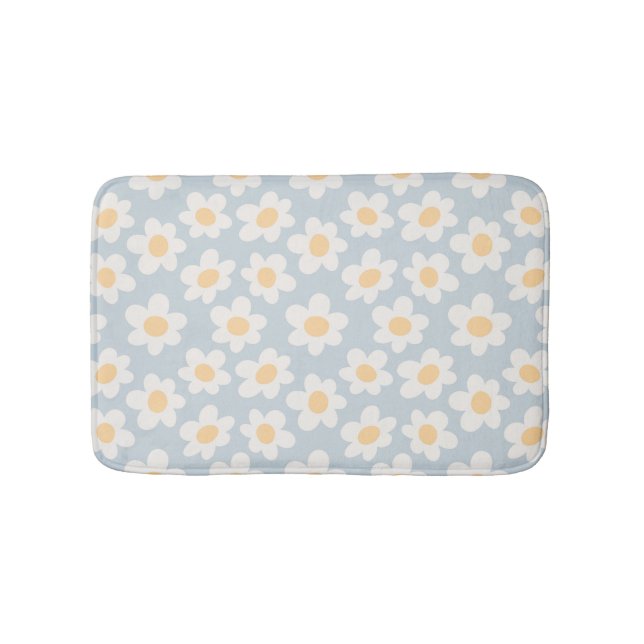 Retro stil-daisy i blomning på blå bakgrund badrumsmatta (Framsidan)