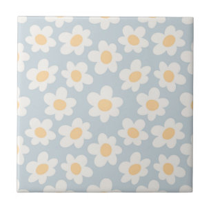 Retro stil-daisy i blomning på blå bakgrund kakelplatta