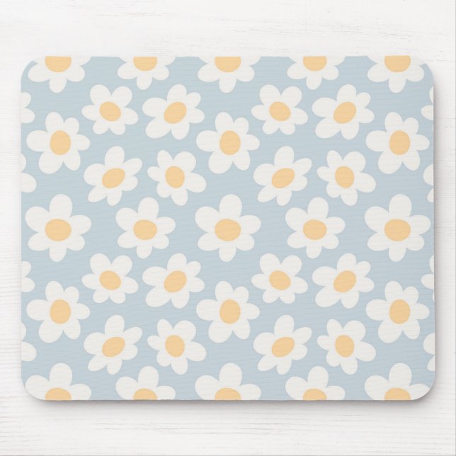 Retro stil-daisy i blomning på blå bakgrund musmatta (Framsidan)