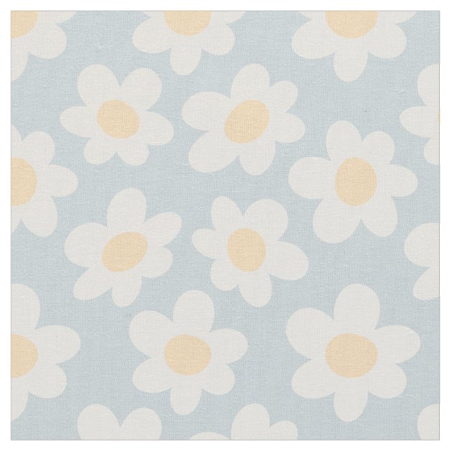 Retro stil-daisy i blomning på blå bakgrund tyg (Närbild)