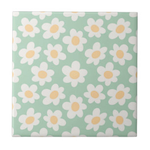 Retro stil-daisy i blomning på gröntens bakgrund kakelplatta