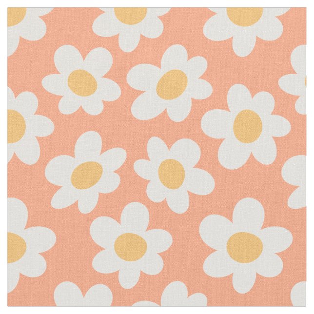 Retro stil-daisy i blomning på orangens bakgrund tyg (Närbild)