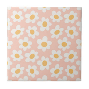 Retro stil-daisy i blomning på rosans bakgrund kakelplatta